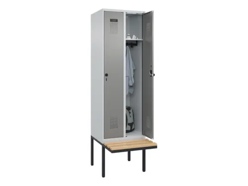 locker met bank,HxBxD 2120x600x815mm,2vak,vak B 300mm,draaigrendel