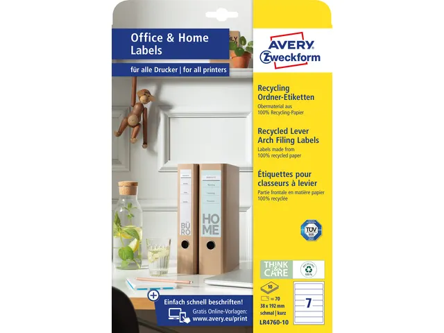 Ordnerrugetiket gerecycled Zweckform 38x192mm wit perm. 70 etik. 10 ve