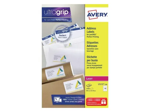 Adresetiket Avery L7173-250 99.1x57mm Wit Laserprinter 2500 Stuks