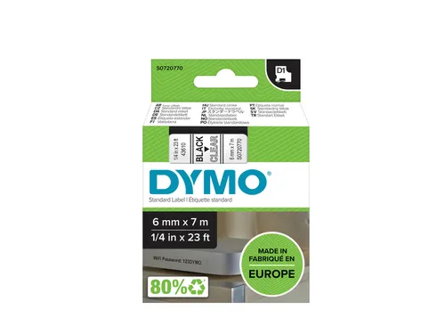 Labeltape Dymo 43610 D1 S720770 6mmx7m zwart op transparant
