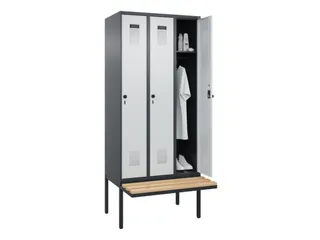 locker met bank,HxBxD 2120x900x815mm,3vak,vak B 300mm,draaigrendel - 1