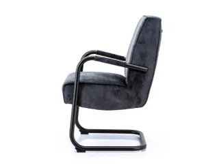 Luxe Vergaderstoel Dunton Antraciet Velours Zwart Sledeframe - 2