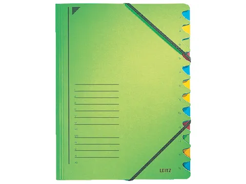 Sorteermap Leitz 3912 A4 12 vaks karton groen