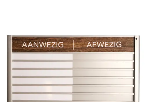 Menoor In-Uit bord 60 namen Aluminium Aanwezig/Afwezig donker Houtlook