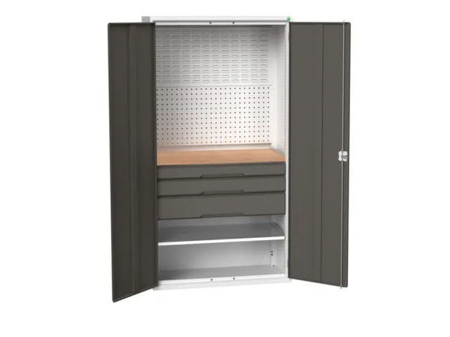 Systeemkast 2000x1050x550mm 1xlegbord 3laden RAL7035+RAL7016