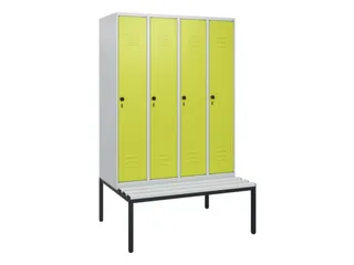 locker met bank,HxBxD 1950x1200x815mm,4vak,vak B 300mm,draaigrendel - 1