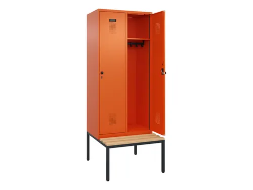 locker met bank,HxBxD 2120x800x815mm,2vak,vak B 400mm,draaigrendel