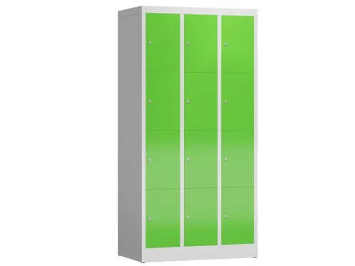 Lockerkast 1800x870x500mm 3x4 vakken cilinderslot, sokkel, RAL6018