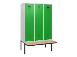 locker met bank,HxBxD 1950x1200x815mm,3vak,vak B 400mm,cilinderslot - 2