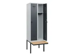 locker met bank,HxBxD 1950x600x815mm,2vak,vak B 300mm,draaigrendel