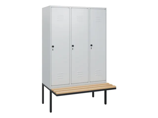 locker met bank,HxBxD 1950x1200x815mm,3vak,vak B 400mm,draaigrendel
