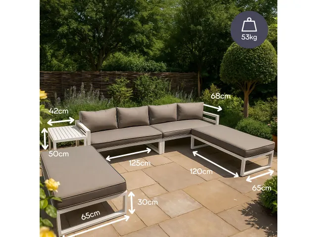 Loungeset aluminium Wit/Grijs 8-zits tuinset met bijzettafel