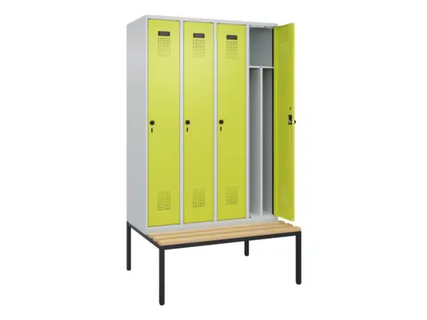 locker met bank,voor scheiding van kleding,HxBxD 2120x1200x815mm,4vak