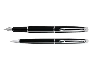 Balpen Waterman Hémisphère Black lacquer CT Medium Blauwe inkt - 2