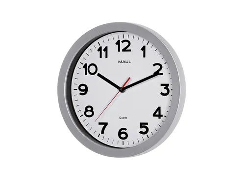 Wandklok MAUL Step Quartz Ø30x5cm kunststof zilver/wit stildraaiend