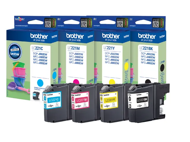 Inktcartridge Brother LC-221VALBP zwart + 3 kleuren