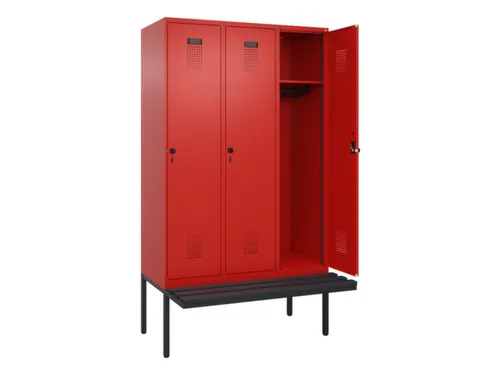 locker met bank,HxBxD 2120x1200x815mm,3vak,vak B 400mm,draaigrendel