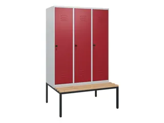 locker met bank,HxBxD 1950x1200x815mm,3vak,vak B 400mm,draaigrendel - 1