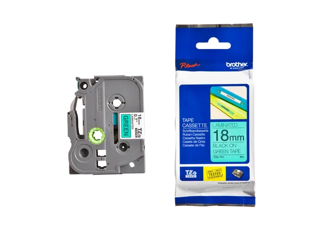 Ruban de lettrage Brother P-Touch TZe-741 standard 18mm noir sur vert