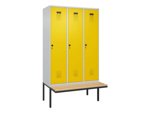 locker met bank,voor scheiding van kleding,HxBxD 2120x1200x815mm,3vak