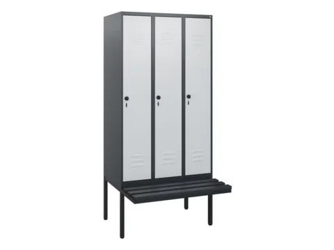 locker met bank,HxBxD 1950x900x815mm,3vak,vak B 300mm,draaigrendel