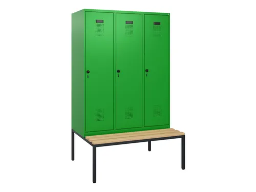 locker met bank,HxBxD 1950x1200x815mm,3vak,vak B 400mm,draaigrendel