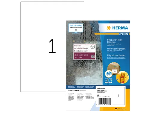 HERMA 10784 Slijtvaste etiketten A4 210x297 mm Wit 80 stuks