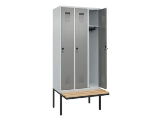 locker met bank,HxBxD 2120x900x815mm,3vak,vak B 300mm,draaigrendel - 2