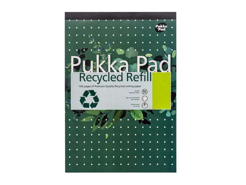 Schrijfblok Pukka Recycled A4 lijn 4-gaats 100 vel 80 gram groen