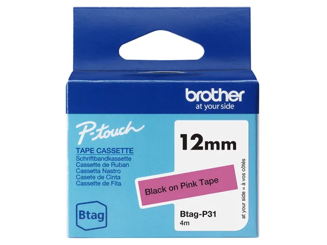 Brother BTAG-P31 labelprinter tape Zwart op roze