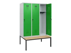 locker met bank,HxBxD 1950x1200x815mm,3vak,vak B 400mm,draaigrendel