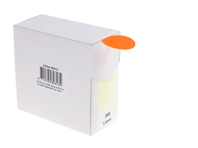 Etiquette sur rouleau 35mm rouge fluo + dévidoir 500 pièces