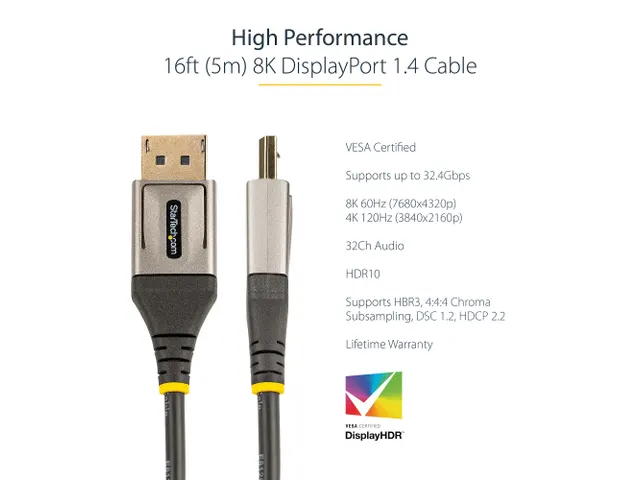 5 Meter VESA Gecertificeerde DisplayPort 1.4 Kabel