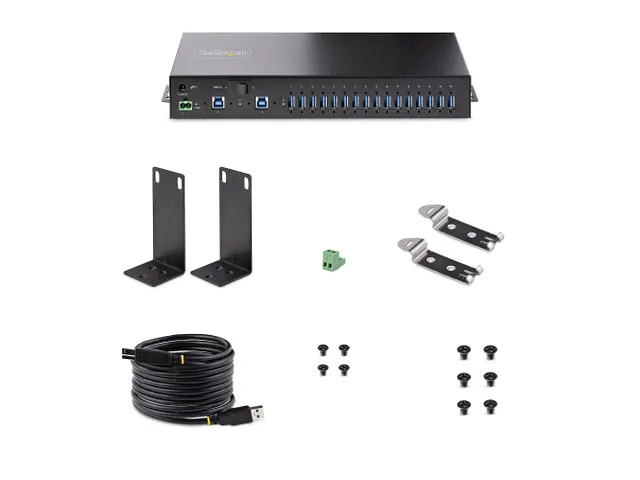 16-poorts industriële USB 3.0 hub DIN-rail, wand- en rackmonteerbaar