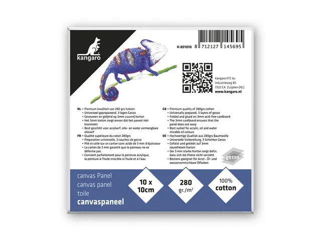 Canvaspaneel Kangaro 10x10 cm set 5 stuks 3mm board 280gr katoen 3x pr