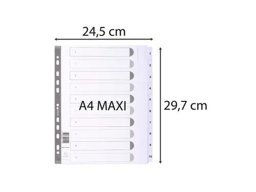 Bedrukte tabbladen karton 160g A4 Maxi 10-delig 1-10 Wit -