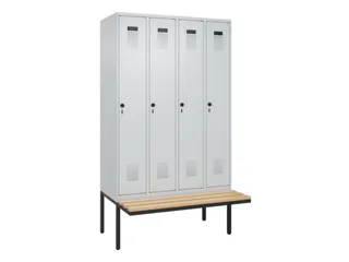 locker met bank,HxBxD 2120x1200x815mm,4vak,vak B 300mm,draaigrendel - 3