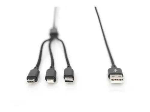 USB-oplaadkabel 1m 3-in-1 Kabel Nylon Gevlochten Zwart