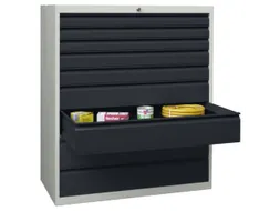 ladekast 1200x1023x600mm 9laden RAL7035 front RAL7016