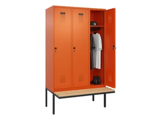 locker met bank,HxBxD 2120x1200x815mm,3vak,vak B 400mm,draaigrendel - 1