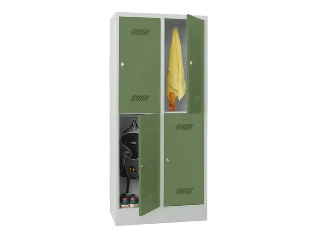dubbeldekse locker,HxBxD 1850x800x500mm,2x2vak.,RAL7035,front RAL6011