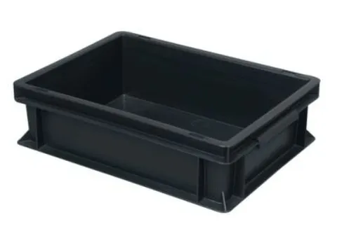 ESD-stapelbak,HxLxB 150x600x400mm,27l,PP,zwart,Wanden gesloten