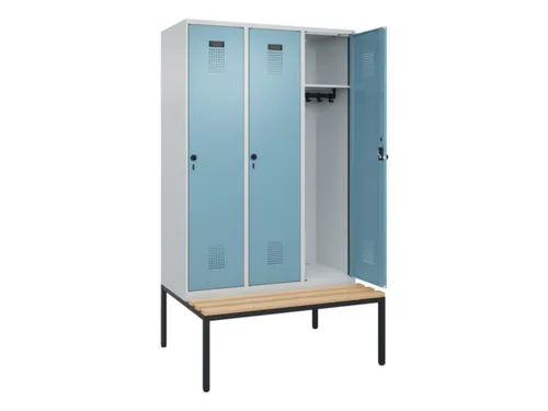 locker met bank,HxBxD 2120x1200x815mm,3vak,vak B 400mm,draaigrendel