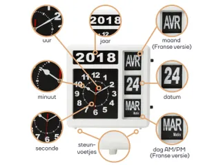 Flipover Wandklok Met Kalender 31x31cm Frans - 9