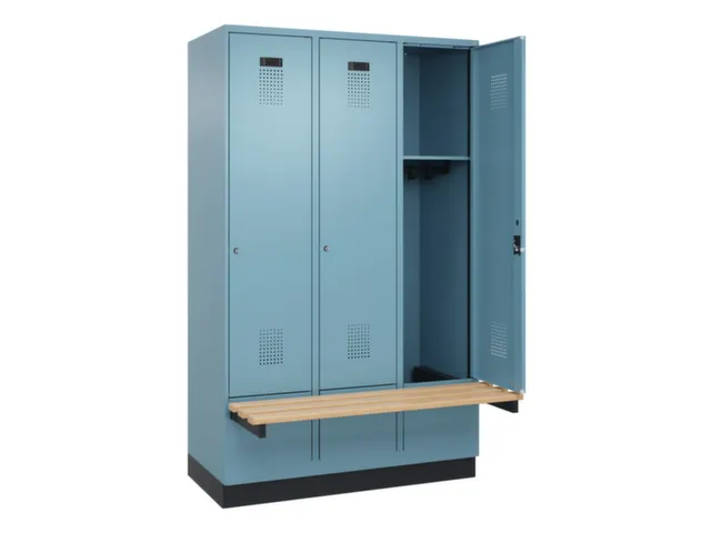 locker met bank,HxBxD 1950x1200x815mm,3vak,vak B 400mm,cilinderslot