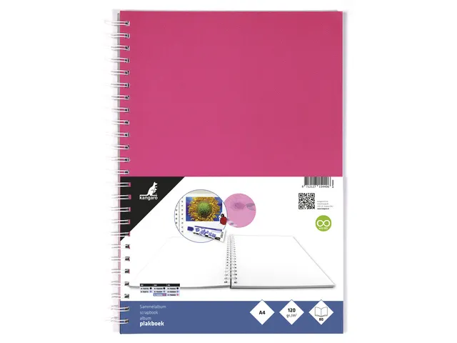 Plakboek Kangaro A4+ 120 grams 40 vel, voorkant roze