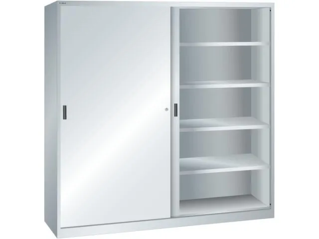 schuifdeurkast HxBxD 1950x2000x580mm 8xStalen bodem RAL7035