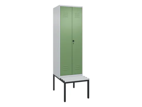 PBM-locker met bank,HxBxD 2120x600x815mm,2vak,vak B 300mm,draaigrendel