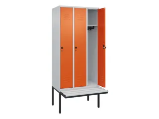 locker met bank,HxBxD 2120x900x815mm,3vak,vak B 300mm,draaigrendel - 2