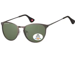 Zonnebril Montana met groen G15 gepolariseerd rond glas staalkleurig